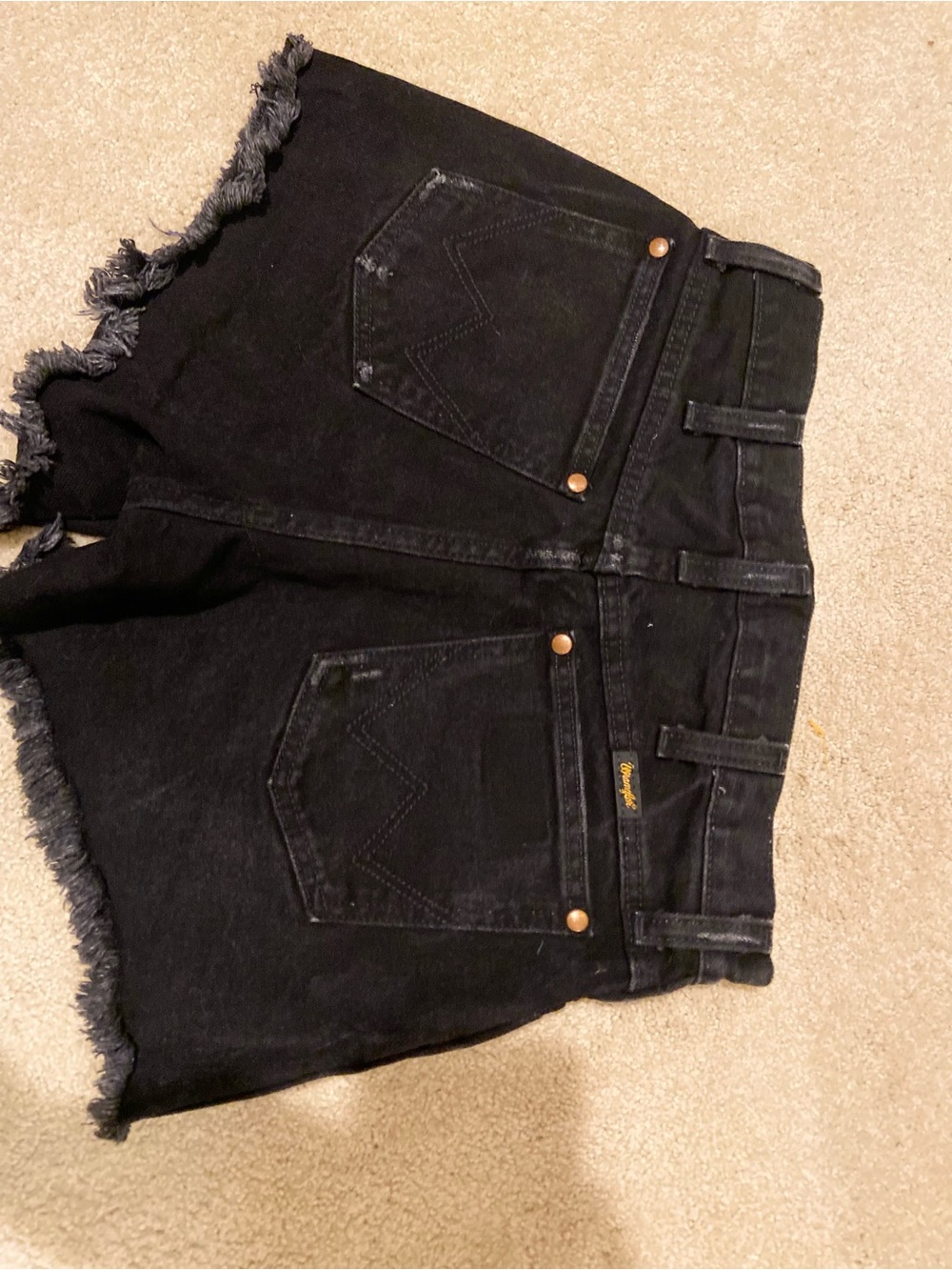 Wrangler Black Frayed Hem Denim Cutoff Shorts sz 27/4 Western, Festival, - Picture 2 of 5